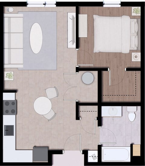 Floor plan for 1 bed, 1 bath, 836 sqft